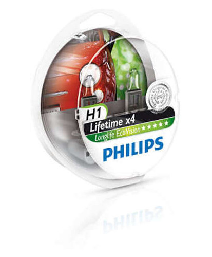 Лампа галогенна Philips H1 LongLife EcoVision 2шт/блістер (12258LLECOS2) фото №3