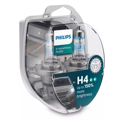 Автолампа Philips H4 X-treme VISION PRO  150%, 3700K, 2шт/блістер (12342XVPS2) фото №1