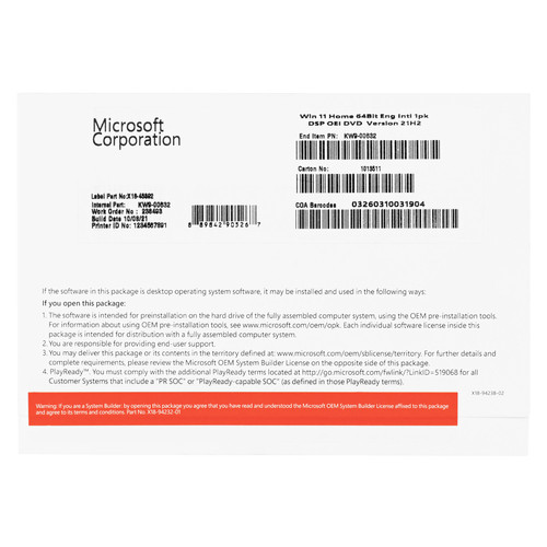 Програмне забезпечення Microsoft Windows 11 Home 64Bit Eng Intl 1pk DSP OEI DVD (KW9-00632) фото №2