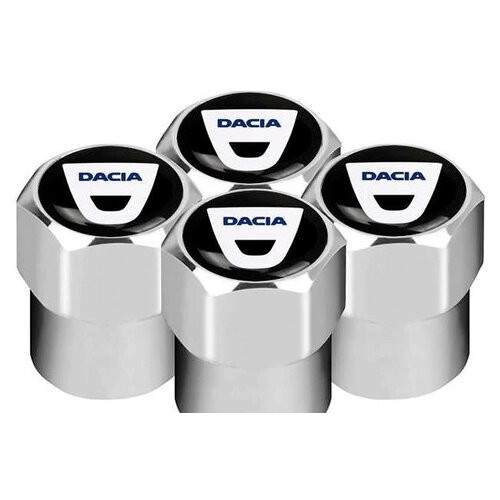 Захисні металеві ковпачки Primo на ніпель, золотник автомобільних коліс з логотипом Dacia - Silver фото №1