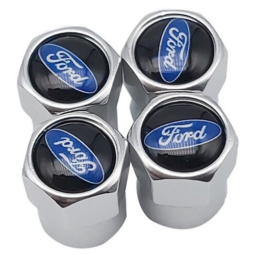 Захисні металеві ковпачки Primo на ніпель, золотник автомобільних коліс із логотипом Ford - Silver фото №1