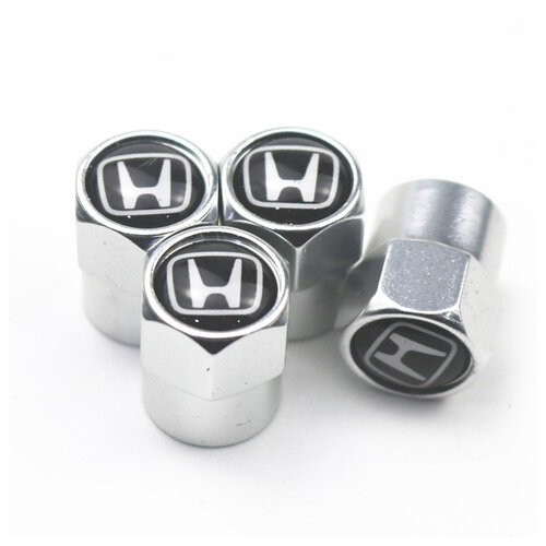 Захисні металеві ковпачки Primo на ніпель, золотник автомобільних коліс з логотипом Honda - Silver фото №1