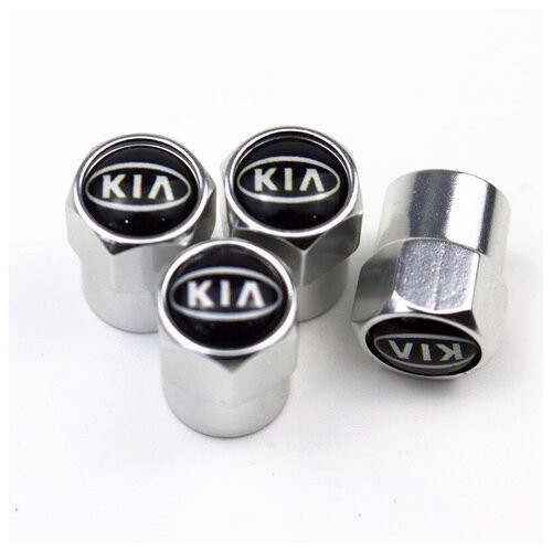Захисні металеві ковпачки Primo на ніпель, золотник автомобільних коліс з логотипом Kia - Silver фото №1