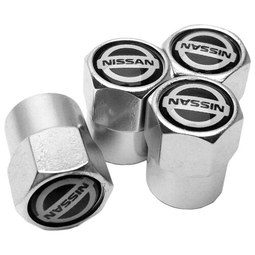 Захисні металеві ковпачки Primo на ніпель, золотник автомобільних коліс з логотипом Nissan - Silver фото №1
