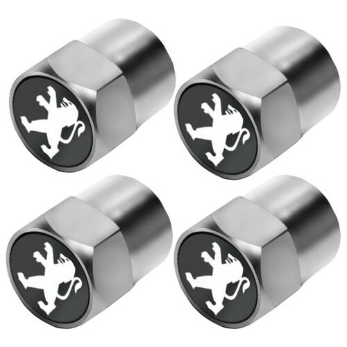 Захисні металеві ковпачки Primo на ніпель, золотник автомобільних коліс з логотипом Peugeot - Silver фото №1