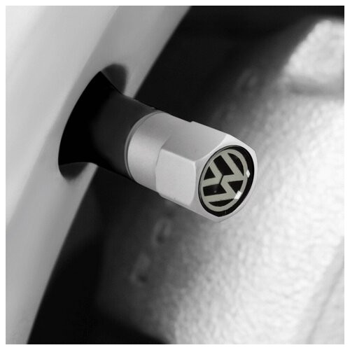 Захисні металеві ковпачки Primo на ніпель, золотник автомобільних коліс із логотипом Volkswagen - Silver фото №5