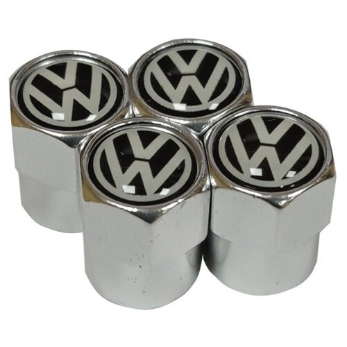 Захисні металеві ковпачки Primo на ніпель, золотник автомобільних коліс із логотипом Volkswagen - Silver фото №1