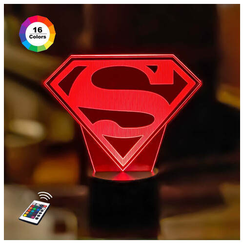 3D нічник 3DToyslamp Знак Супермена (Збільшене зображення) мережевий адаптер батареї (3ААА) (43378REVC) фото №1