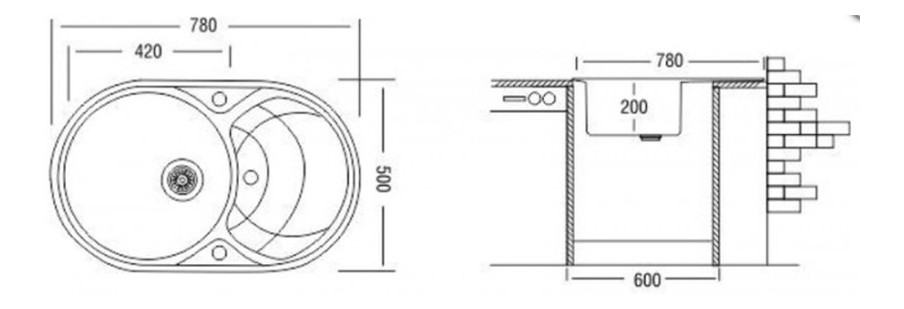 Кухонна мийка Longran ECG 780.500-10 Onyx (з сифоном) фото №3