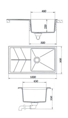 Кухонна мийка Longran JZG 1000.500-58 Sabbia (з сифоном) фото №2