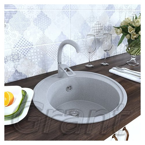 Кухонна мийка Grant Crystal кругла світло-сіра фото №1