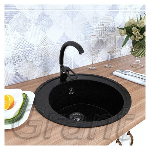Кухонна мийка Grant Crystal кругла чорна фото №1