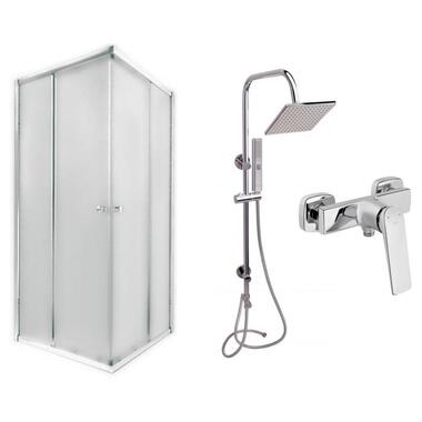 Набір Qtap душова кабіна Presto CRM1099SP5 + душова панель Plava 1001 Chrome + змішувач для душу Vlasta 4028102C фото №1