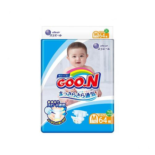 Підгузки Goo.N для дітей 6-11 кг розмір M на липучках унісекс 64 шт фото №1
