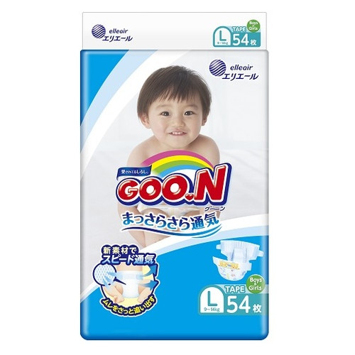 Японские подгузники на липучках Goo.N L для детей 9 - 14 кг унисекс 54 шт (853623) (4902011856231) фото №1