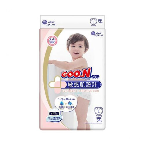 Підгузки Goo.N Plus для дітей 9-14 кг (розмір L на липучках унісекс 54 шт) фото №1