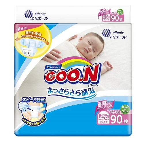 Японські підгузки для маловагових новонароджених дітей до 5 кг GOO.N Розмір SS, на липучках унісекс 90 шт (843152) фото №1