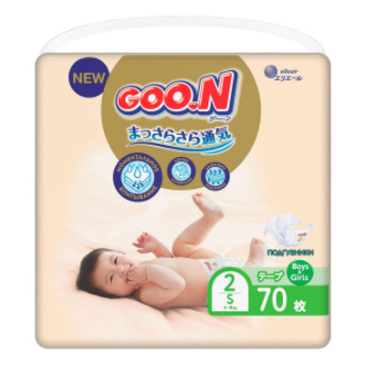Підгузки Goo.N Premium Soft для дітей 4-8 кг (розмір 2(S), на липучках, унісекс, 70 шт) (863223) фото №1