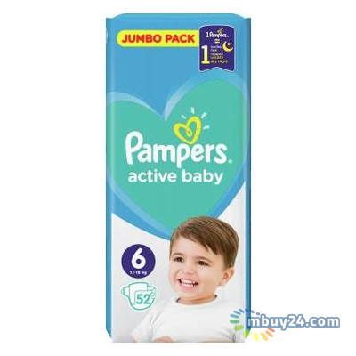 Подгузник Pampers Active Baby Extra Large Размер 6 (13-18 кг), 52 шт. (8001090948533) фото №1