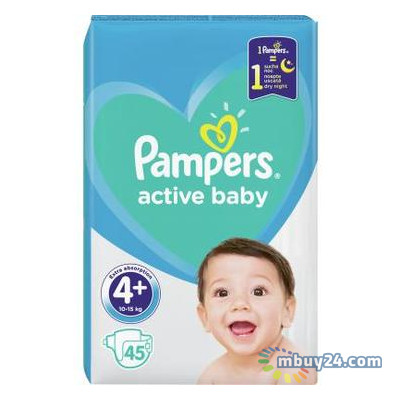Подгузник Pampers Active Baby Maxi Plus Размер 4+ (10-15 кг), 45 шт. (8001090950017) фото №1