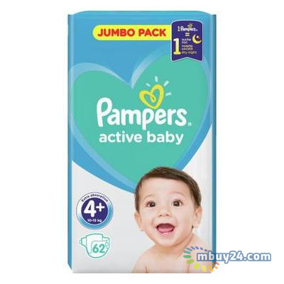 Подгузник Pampers Active Baby Maxi Plus Размер 4+ (10-15 кг), 62 шт. (8001090948335) фото №1