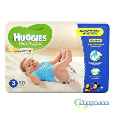 Подгузник Huggies Ultra Comfort 3 для мальчиков 5-9кг 80шт (5029053543598) фото №1