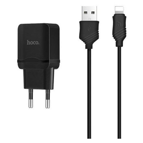 Зарядное устройство сетевое Hoco C22A 2.4A + USB cable Lightning Черный фото №1