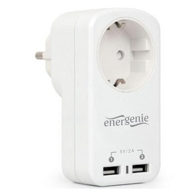 Зарядний пристрій EnerGenie 2 USB 2.1A з наскрізною розеткою (EG-ACU2-01-W) фото №1