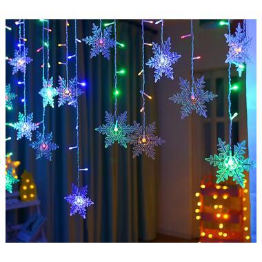 Гірлянда від мережі новорічна на 96 лампочок Сніжинки 13719 4х0.6 м мультиколор фото №2