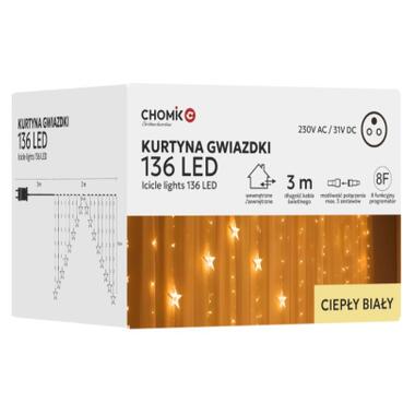 Гирлянда Chomik штора «Звезды», 136 LED, теплый белый свет, 3 м, от сети (5900779880030) фото №1