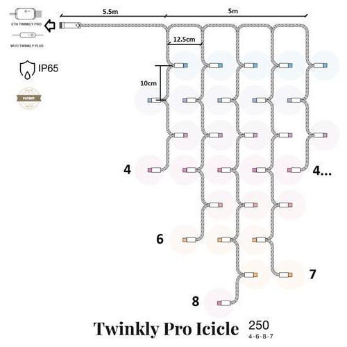 Гірлянда Twinkly Pro Icicle RGB 250 IP65 AWG22 PVC Rubber White (TW-PLC-I-CA-250STP-WR) фото №1