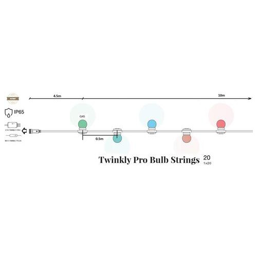 Гірлянда Twinkly Pro Strings RGB 20 G45 лампи IP65 AWG22 PVC чорний (TW-PLC-G45-FR-20-STP-B) фото №1
