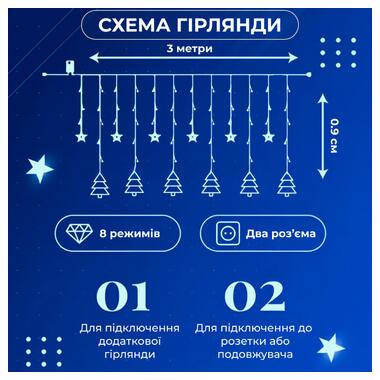 Гірлянда штора 3х0,9 м зірка і ялинка на 120 LED лампочок світлодіодна 8 режимів Синій (1733070BL) фото №4