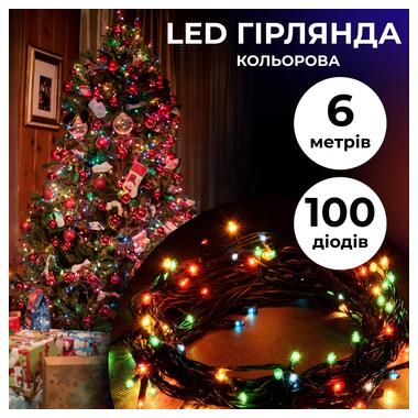 Гірлянда нитка 6м на 100 LED лампочок світлодіодна чорний провід 8 режимів роботи (M100LEDML) фото №1