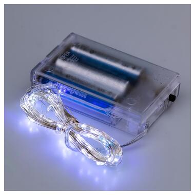 Гірлянда Роса 5 метрів на батарейках гнучка на 50 LED світлодіодна гірлянда мідний провід Білий (1733023W) фото №2