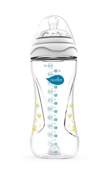 Пляшечка для годування Nuvita Mimic 330 мл 4м Антиколікова, біла (NV6050White) фото №1