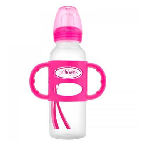 Пляшечка-поїльник Dr. Brown's з вузьким шийкою та силіконовими ручками 250 мл колір рожевий 1 шт. в упаковці (SB81057-P3) фото №1