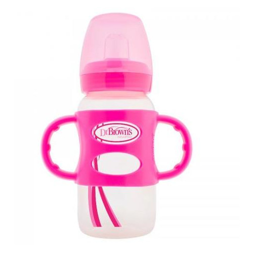 Пляшечка-поїльник Dr. Brown's з широким шийкою та силіконовими ручками 270 мл колір рожевий 1 шт. в упаковці (WB91002-P3) фото №1