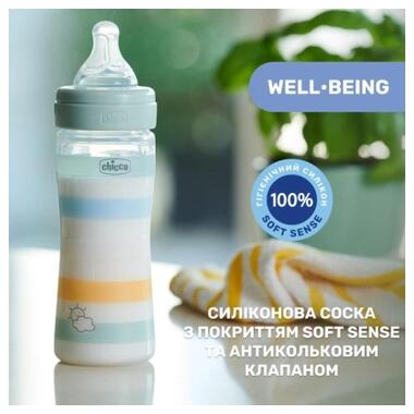Пляшечка для годування Chicco Well-Being Colors із силіконовою соскою 2м+ 250 мл М'ятна (28623.21) фото №6