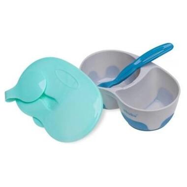 Набір дитячого посуду Akuku на 2 відділення з ложкою Сіро-блакитний (A0303) фото №1