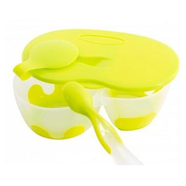 Набір дитячого посуду Baby Team Тарілка двосекційна з кришкою та ложкою, 330 мл (6003_green) фото №2