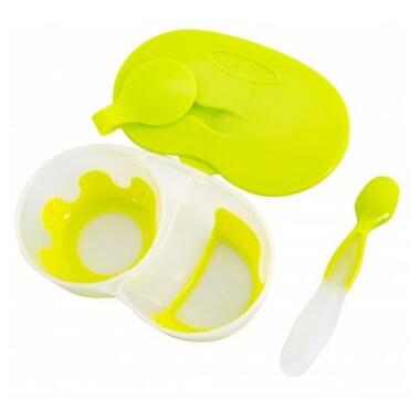 Набір дитячого посуду Baby Team Тарілка двосекційна з кришкою та ложкою, 330 мл (6003_green) фото №3