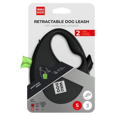 Повідок для собак WAUDOG R-leash з контейнером для пакетів S до 12 кг 3 м чорний (26271) фото №5