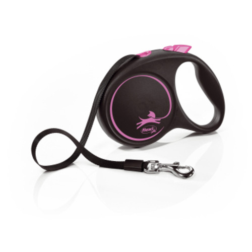 Повідець для собак Flexi Black Design М стрічка 5 м (рожевий) (4000498034019) фото №1