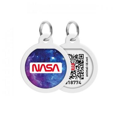Адресник для собак та котів металевий WAUDOG Smart ID з QR паспортом, малюнок NASA21, коло, Д 25 мм(0625-0148) (4823089338910) фото №1