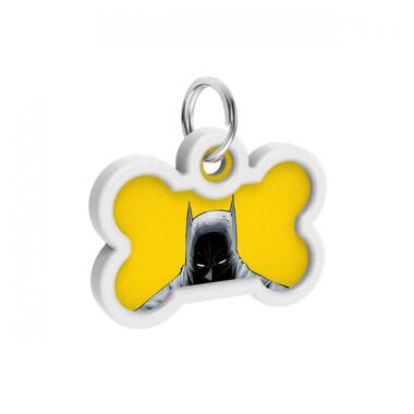 Адресник для собак і котів металевий WAUDOG Smart ID з QR паспортом, малюнок Бетмен жовтий, кістка, Д 40 мм, Ш 28 мм (0640-1003) (4823089338606) фото №4