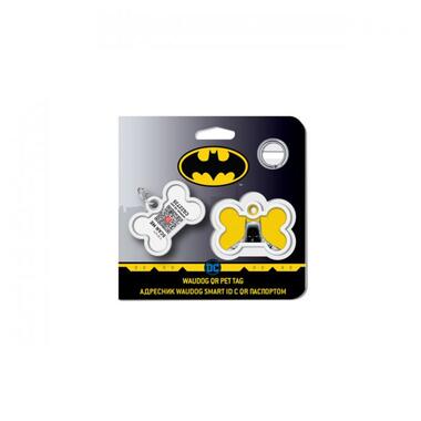Адресник для собак і котів металевий WAUDOG Smart ID з QR паспортом, малюнок Бетмен жовтий, кістка, Д 40 мм, Ш 28 мм (0640-1003) (4823089338606) фото №5