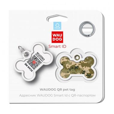 Адресник для собак та котів металевий WAUDOG Smart ID з QR паспортом, малюнок Мілітарі, кістка, Д 40 мм, Ш 28 мм (231-4026) (4823089358857) фото №5