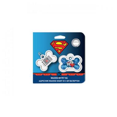 Адресник для собак та котів металевий WAUDOG Smart ID c QR паспортом, малюнок Робота для Супермена, кістка, Д 40 мм, Ш 28 мм (0640-1016) (4823089338682) фото №5
