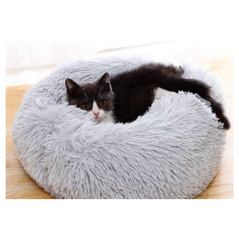 Лежак-пуфік Taotaopets 552201 L Grey для котів собак круглий лежанка фото №2